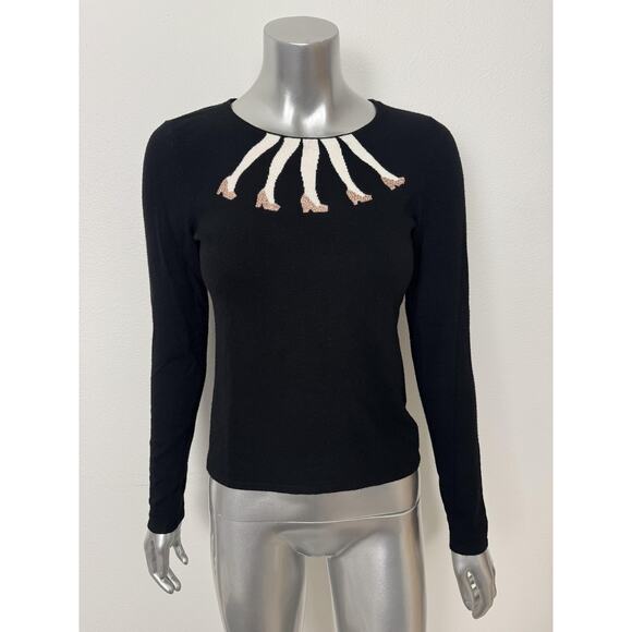 alice + olivia Sweater Womens Small Black Pullover Crystal Legs Graphic Crewneck - Picture 1 of 9